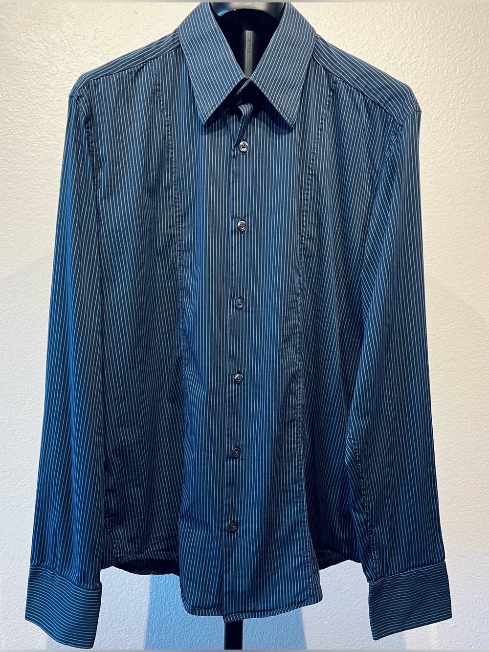 Hugo Boss Blue Striped Long-Sleeve Dress Shirt - Size L (Men’s)